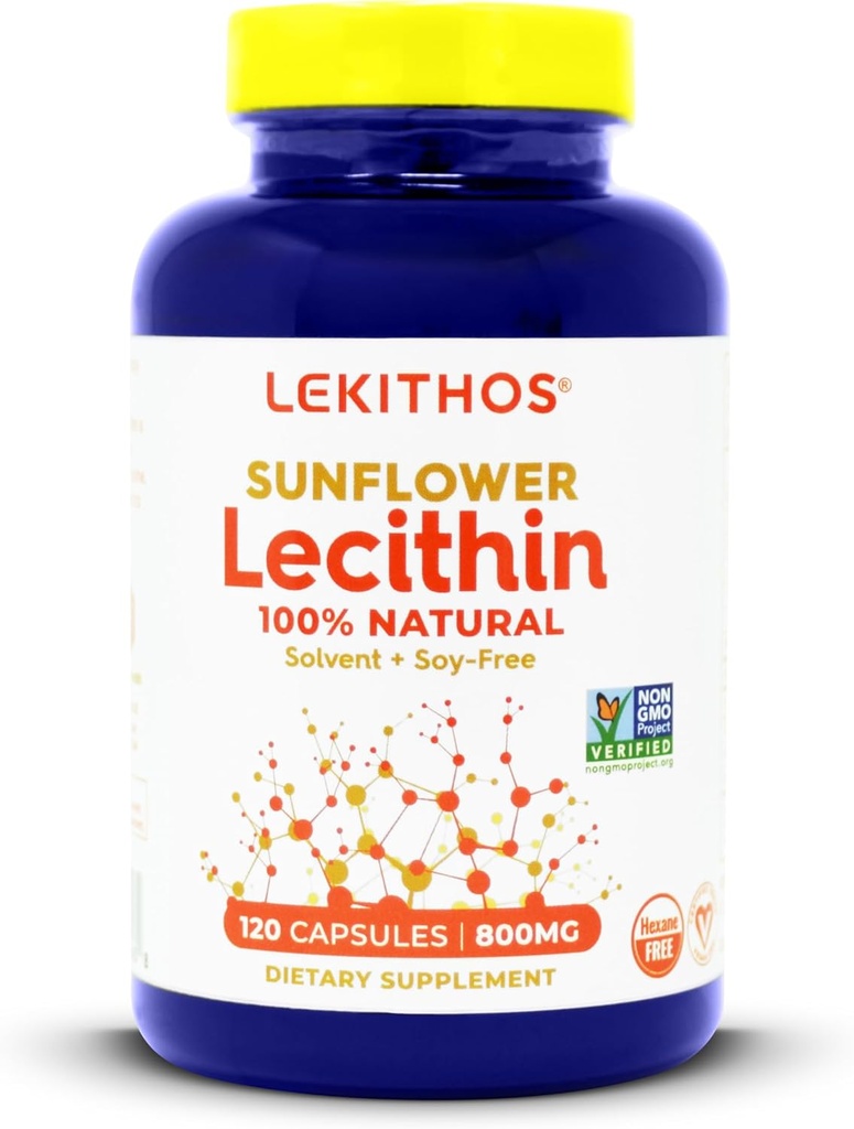 100% All- Natural Sunflower Lecithin Capsules, 1600mg Lecithin Supplement for mænd og kvinder, 120 Count Softgel Capsules. Godt til Amning Support! Kold presset, Vegansk & ikke-GMO