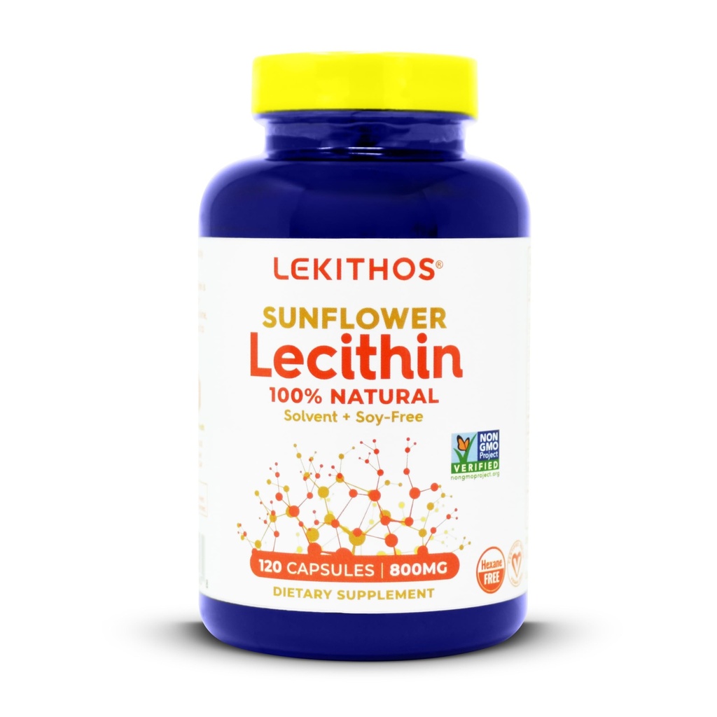 100% All- Natural Sunflower Lecithin Capsules, 1600mg Lecithin Supplement for mænd og kvinder, 120 Count Softgel Capsules. Godt til Amning Support! Kold presset, Vegansk & ikke-GMO