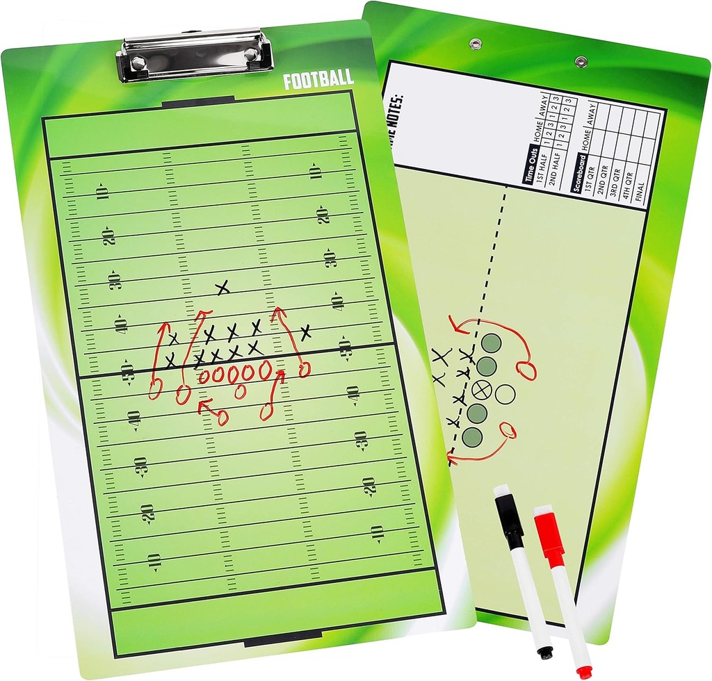 BETERLINE Football Coaching Board Double- Sidet Dry- Slet udklipsholder til amerikanske fodboldbaner - Leveres med 2 spændende penne