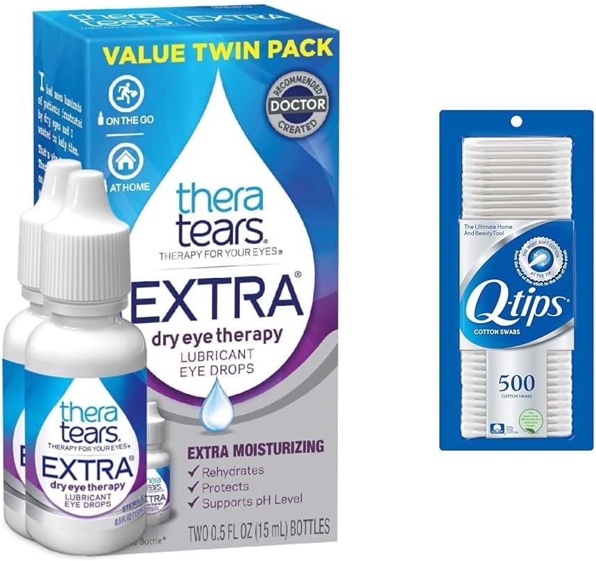 TheraTears Ekstra tørre øjendråber 0.5 fl oz 2 Tæl med Q- Tips 100% Cotton Swabs 500 Tæl
