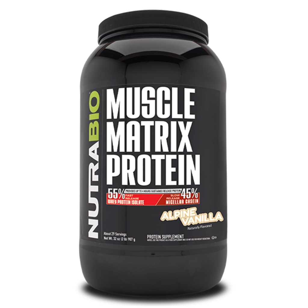 NutraBio Muscle Matrix Protein Powder - 25 g protein Per Scoop - Whey Isolate og Micellar Casein Combo til hurtig og langsom frigivelse - Vanilla - 2 pounds, 28 Servere