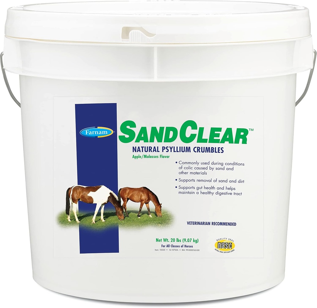 Farnam SandClear Psyllium Crubbles supplement til heste, Hjælper Fjern Sand fra Colon & Understøtter fordøjelsessygdomme, Apple / Molasses Flavor, 20 lbs.