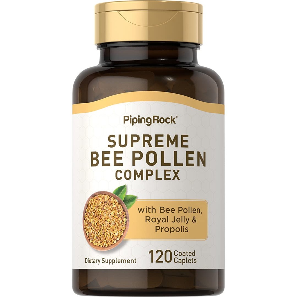Piping Rock Bee Pollen med Royal Jelly og Propolis Buddy 124; 120 Caplets Buddy 124; Complex supplement til kvinder og mænd Buddy 124; Non- GMO, Gluten Free
