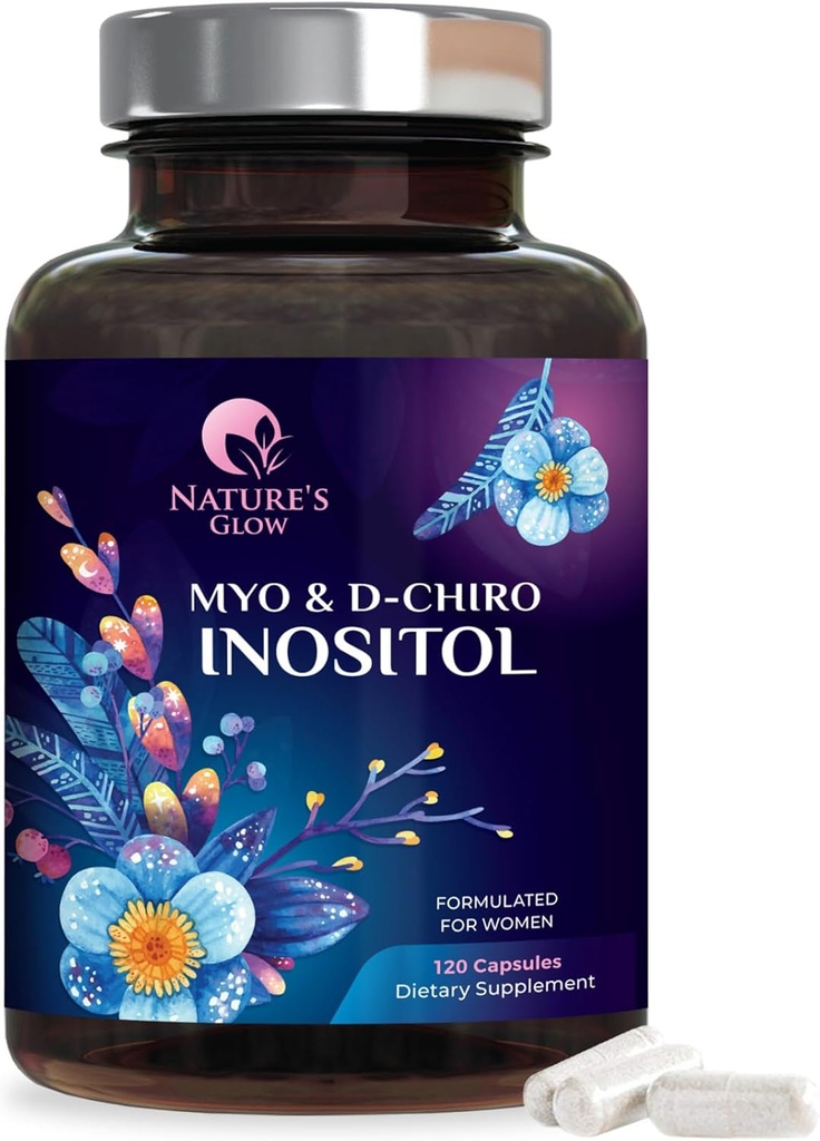 Myo-Inositol & D-Chiro Inositol 1025mg - 40:1 Ideal Ratio for Ovarian Support, Vegan Myo & D Chiro Supplement for Women's Natural Balance and Hormone Support, Vitamin B8, Non-GMO - 120 Capsules