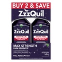 ZzzQuil Liquid, Max Strength Pain Reliever, Nighttime Sleep Aid Liquid, Acetaminophen 1000mg, Diphenhydramin 50mg HCI, Non- Habit Danning, Midnat Berry Flavored, 2 Pack, 24 FL OZ