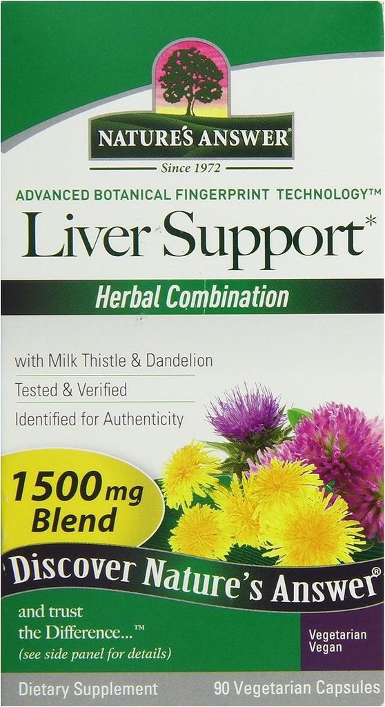 Naturens svar Leverstøtte Herbal Kombination Kosttilskud Organisk Naturlig Vegetarisk Støtte Ideel til sund leverfunktion - 1500mg (90 kapsler)