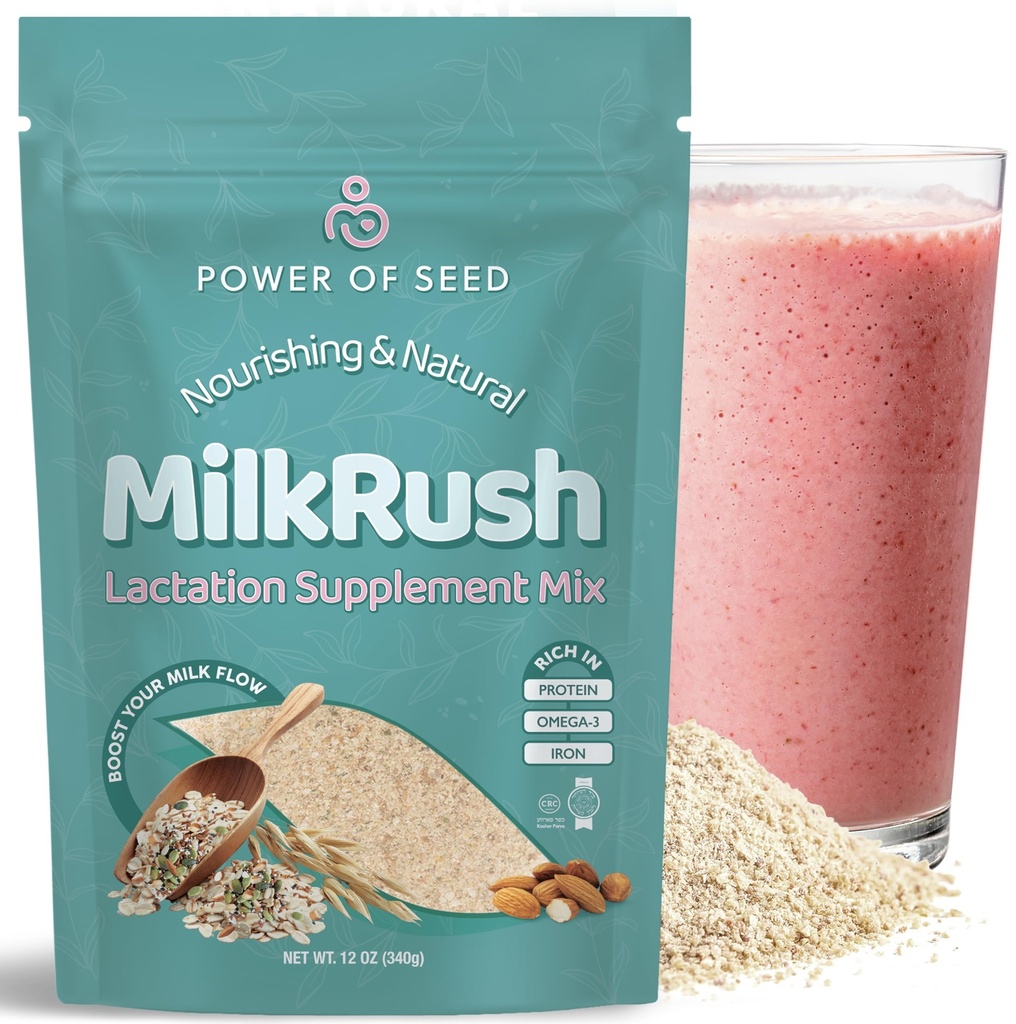Mælkepulver Amning Støtte til Amning - Havre Frø & Mandel Amning Drink Mix - Mælk Booster til Amning Superfood Mix med Omega 3, Jern & Calcium - Kosher Certificeret - 12oz Bag