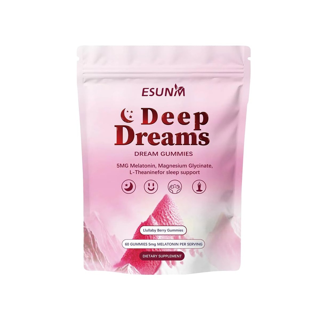 Deep Dream Sleep Gummies med 5 mg Melatonin, Magnesium, Glycinat, L- Theanin til søvnstøtte - Non-Habit Danning Sleep Supplement, 60 Gummies, 30 dages forsyning