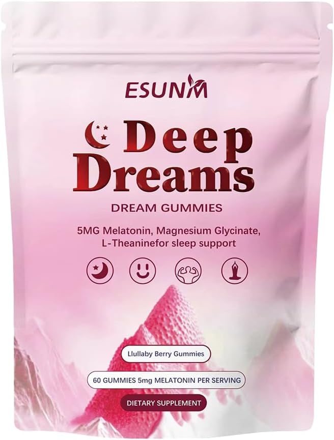 Deep Dream Sleep Gummies with 5mg Melatonin, Magnesium, Glycinate, L-Theanine for Sleep Support- Non-Habit Forming Sleep Supplement,60 Gummies, 30 Day Supply