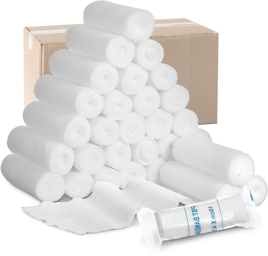 Treela 100 Rolls Gauze Bandage, 4 i x 5 Yards, Elastiske Bandages Individuel Packaging Steril Non Latex førstehjælp Pads Medical Breathable Gauze Roll Wrap for Safety Wund Caring and Supplies