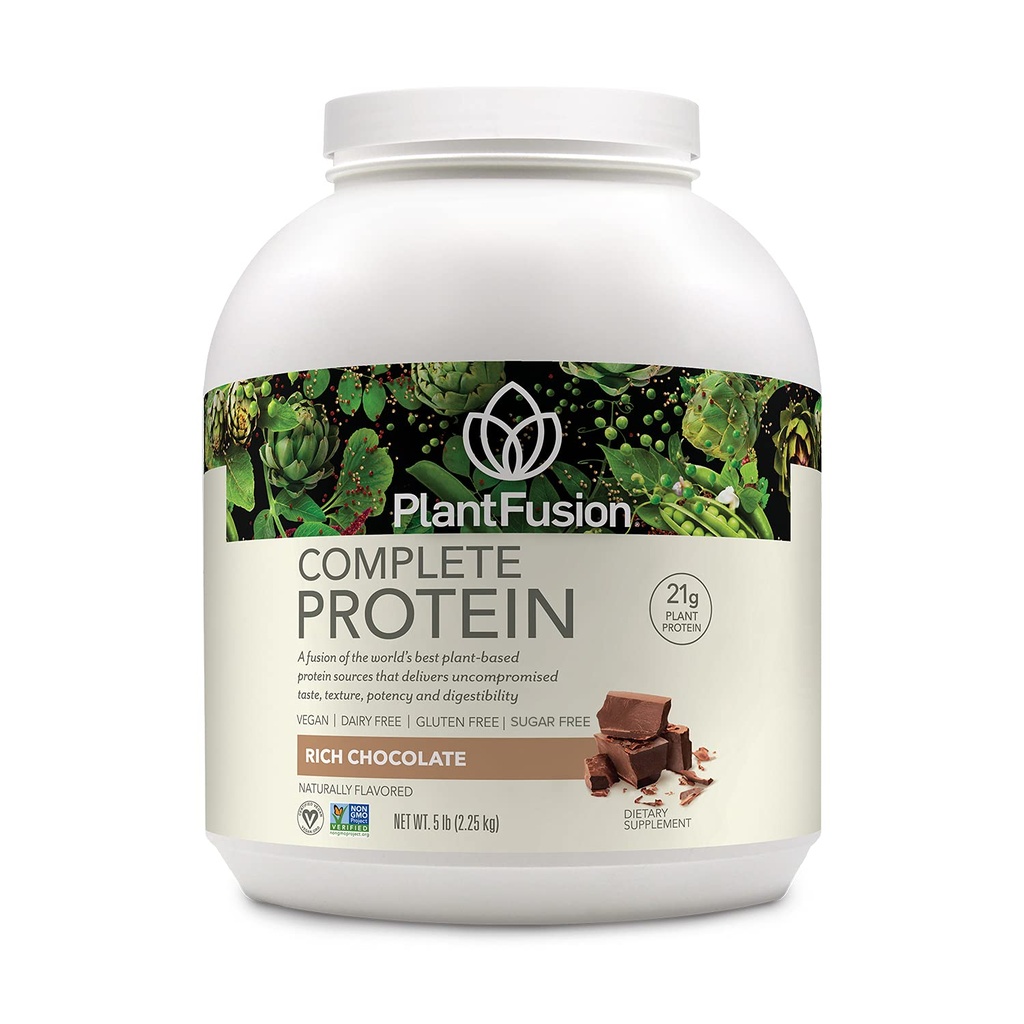 PlantFusion Complete Vegan Protein Powder - Plant Based Protein Powder med BCAA, fordøjelsesenzymer og Pea Protein - Keto, Gluten Free, Soy Free, Non- Dairy, No Sugar, Non- GMO - Rich Chocolate 5 LB