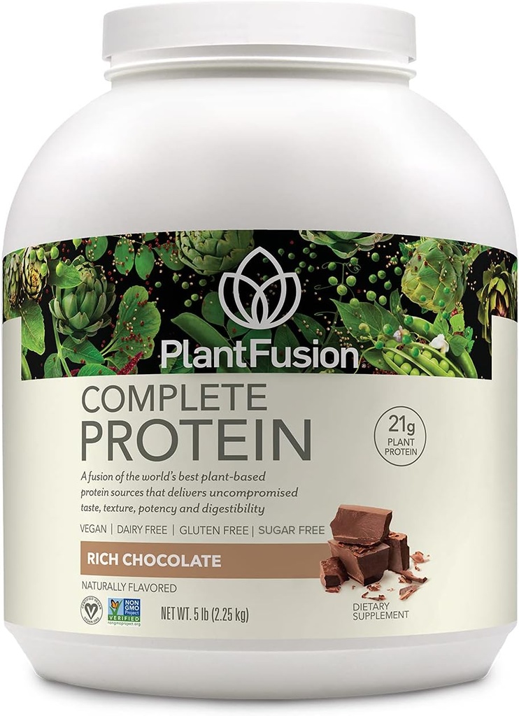 PlantFusion Complete Vegan Protein Powder - Plant Based Protein Powder with BCAAs, Digestive Enzymes and Pea Protein - Keto, Gluten Free, Soy Free, Non-Dairy, No Sugar, Non-GMO - Rich Chocolate 5 lb