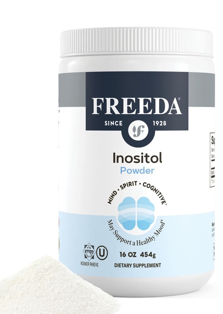 FREEDA Pure Myo- Inositol Powder - Vitamin B8 til Hormone, Mood & Cellular Health - Understøtter fertilitet, fokus, energi & nervesystem funktion - Kosher, Vegan, Non- GMO, Gluten- Free (16 oz)