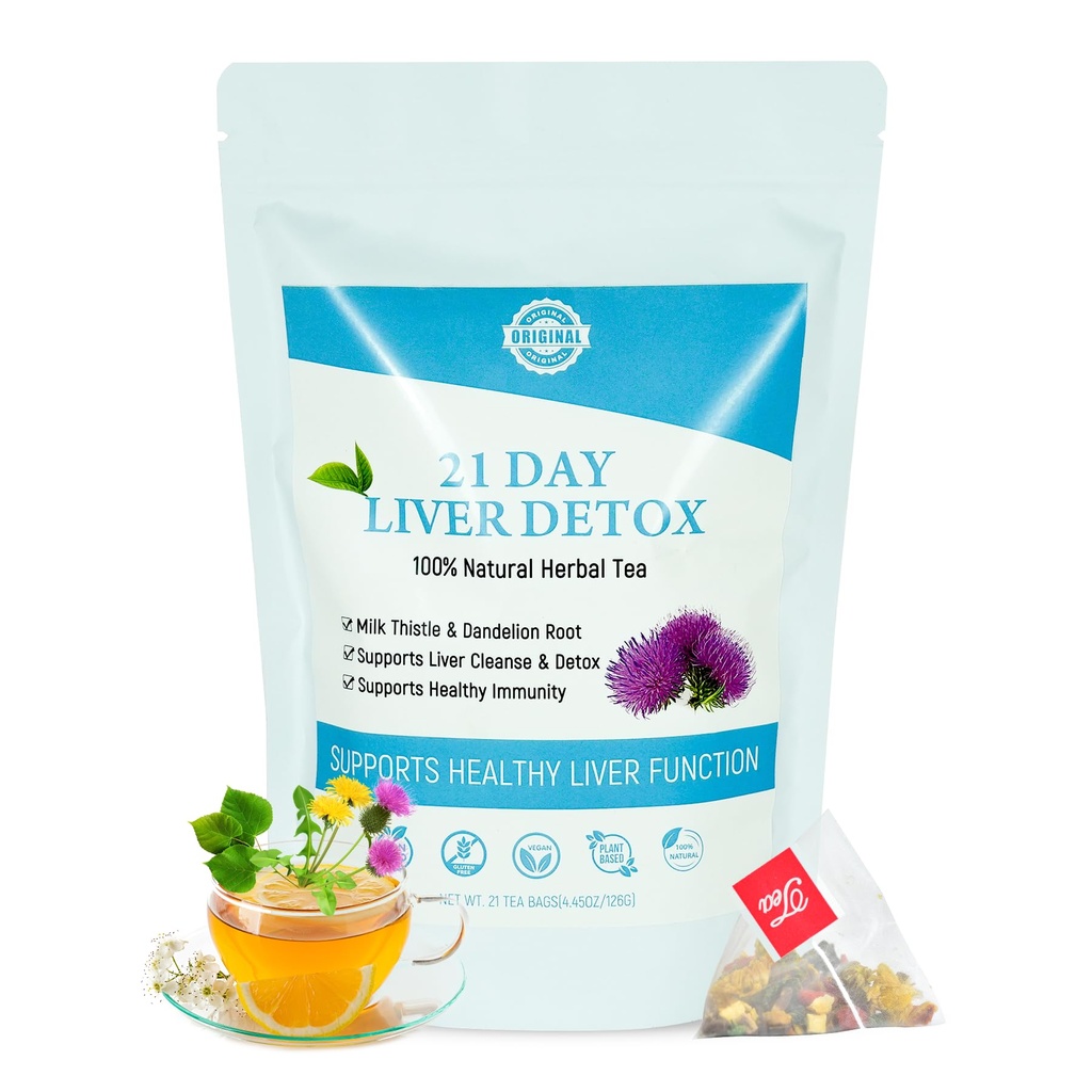 Laicuherb Mælk Thistle Lever Detox Tea for fordøjelse og immunitet, Natural 21 Day Lever Cleanse Herbal Tea for Lever Cleansing & Mave Care, Koffein Free, 21 Teabags