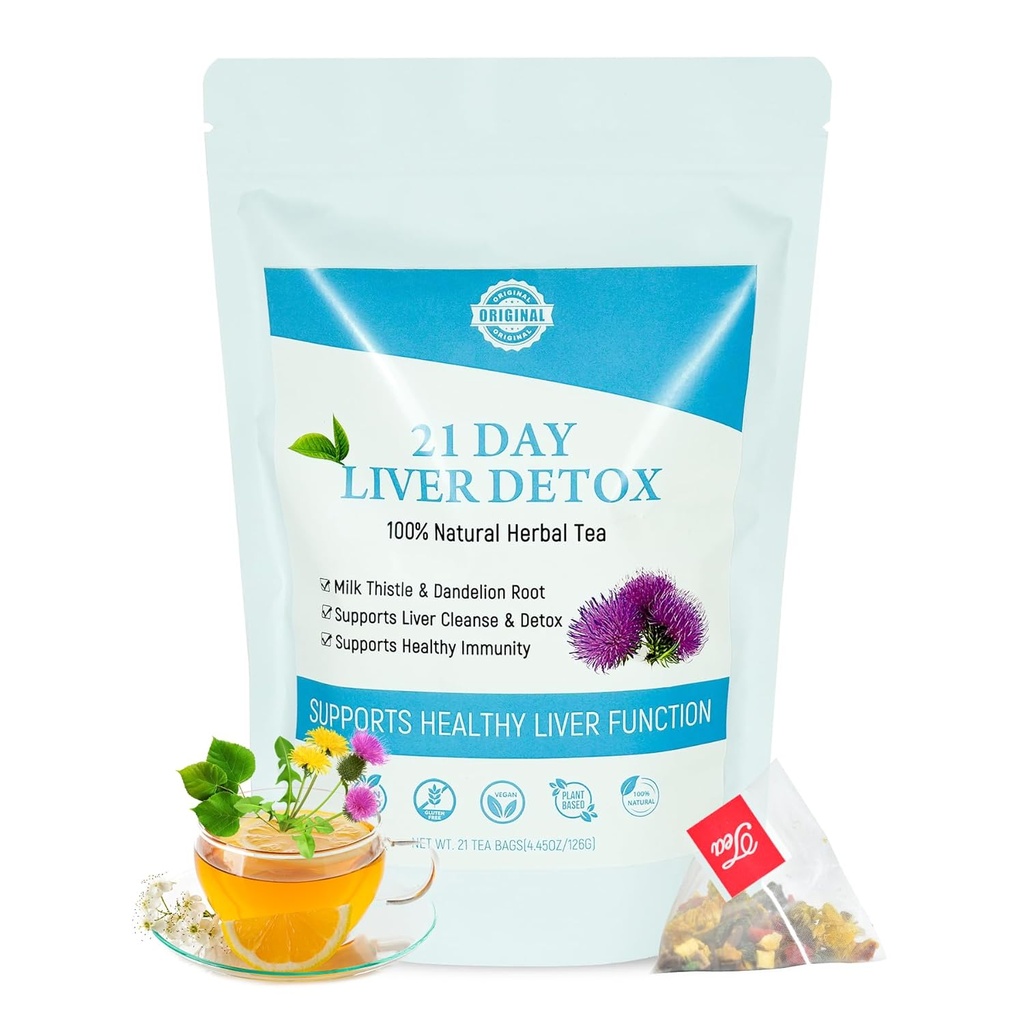 Laicuherb Mælk Thistle Lever Detox Tea for fordøjelse og immunitet, Natural 21 Day Lever Cleanse Herbal Tea for Lever Cleansing & Mave Care, Koffein Free, 21 Teabags