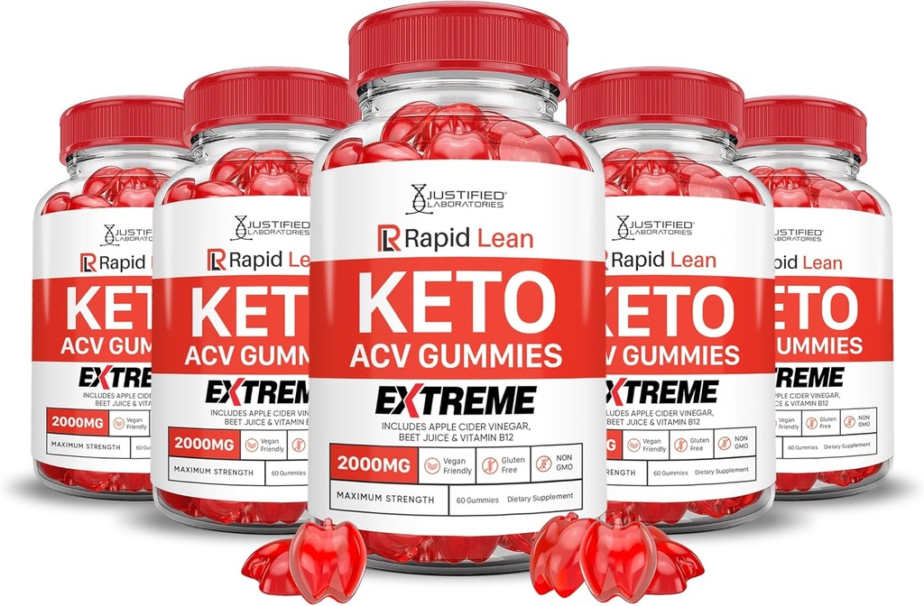 (5 Pack) Rapid Lean Keto ACV Gummies Extreme 2000MG Rapid Lean Keto Gummies Apple Cider vinylacetat Formuleret med Pomegranat Beet Juice Powder B12 Vegan Non GMO 300 Gummys