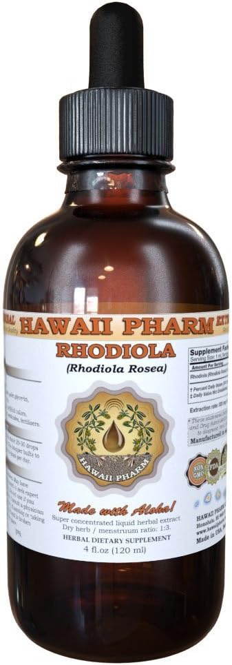 Hawaii Pharm Rhodiola (Rhodiola Rosea) Liquid Extract, Tincture, Herbal Supplement, Lavet i USA, 2 fl.oz