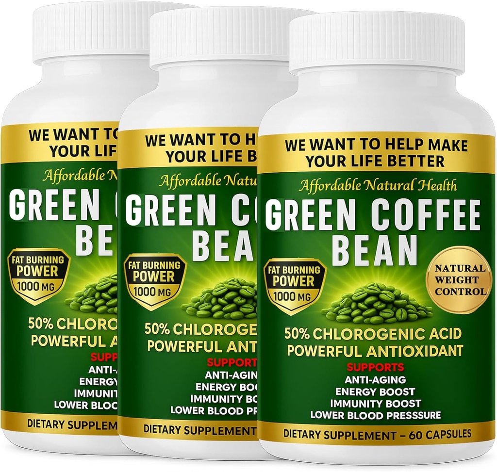 Green Coffee Bean Extract, 100% Pure Green Coffee Bean Kapsler, 50% Chlorogensyre, 10.000 mg Styrke, 180 Kapsler, 6 Måned Supply, Non- GMO og Gluten Free, Traditional Herbal Supplement