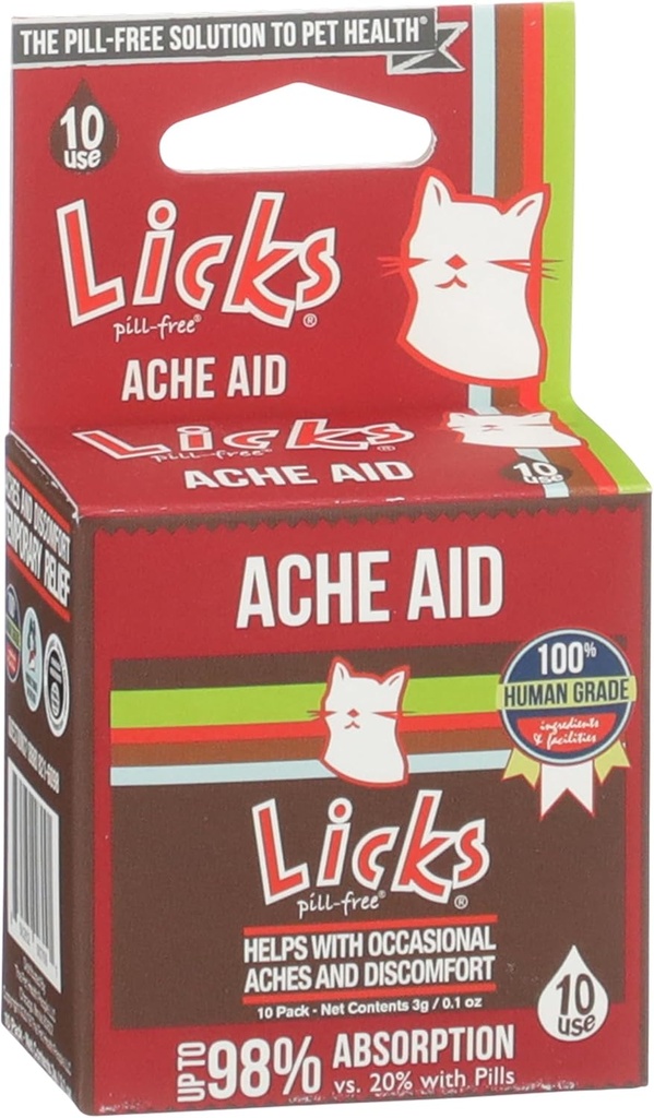 Licks Piller-Free Kat Ache Aid - Gurkemeje og Ingefær Kat Kosttilskud - Kat Health Supplies & Pain Relief - Gel Packets - 10 Anvendelse