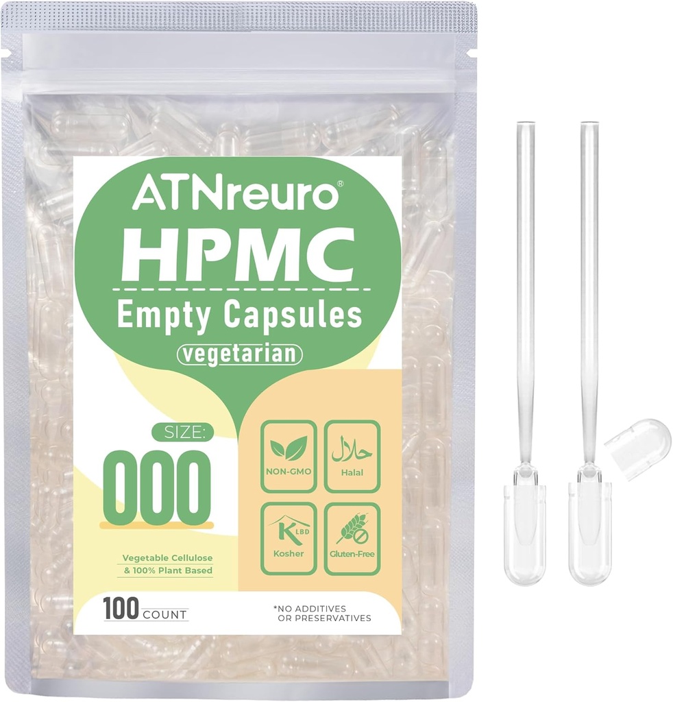 000 Tomme Vegankapsler med 2 mikro skeer - 100 Grev Tomme Vegetariske Kapsler - Tomme Piller Kapsler til Pulver Kosttilskud