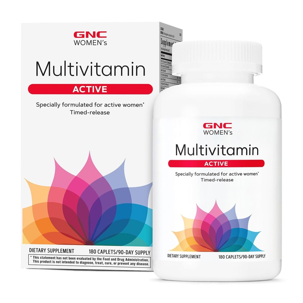 GNC kvinders aktive multivitamin klinisk provet for ernæring, motion inddrivelse, energiproduktion, Knoglesundhed, skønhed, immunforsvar, biotin, jern, zink, 180 kapsler