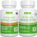 Longvida Curcumin 500mg + VESIsorb Ubiquinol-QH Advanced CoQ10 100mg Bundle, Ultra Bioavailable Curcumin with Bioavailable & Fast-Acting Ubiquinol, by Igennus