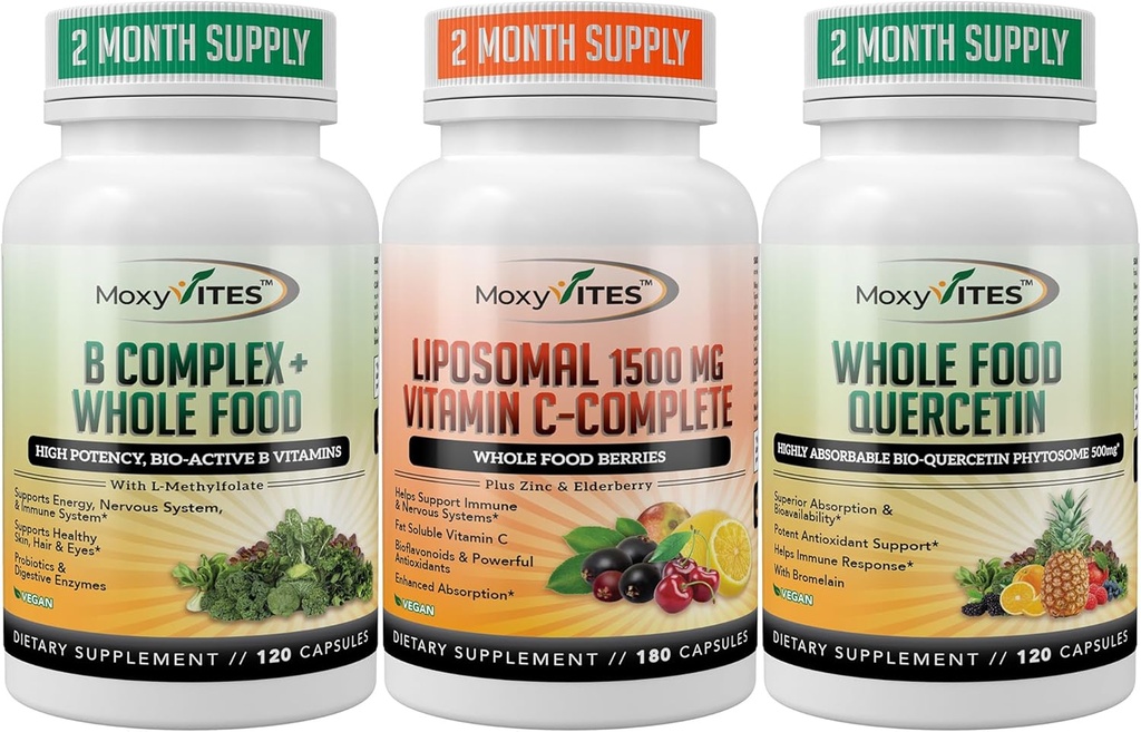 MoxyVites B- Complex - Liposomal C-vitamin - Quercetin til energistøtte - Den perfekte energi trifecta