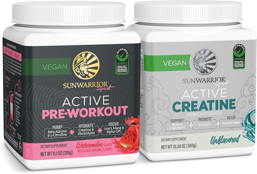 Sunwarrior Pre- workout Powder Plant- Based & Vegan Budding- 124; 30 Serveringer, Watermelon & Creatin Monohydrat Powder Budding- 124; Uden smag, 60 Serveringer
