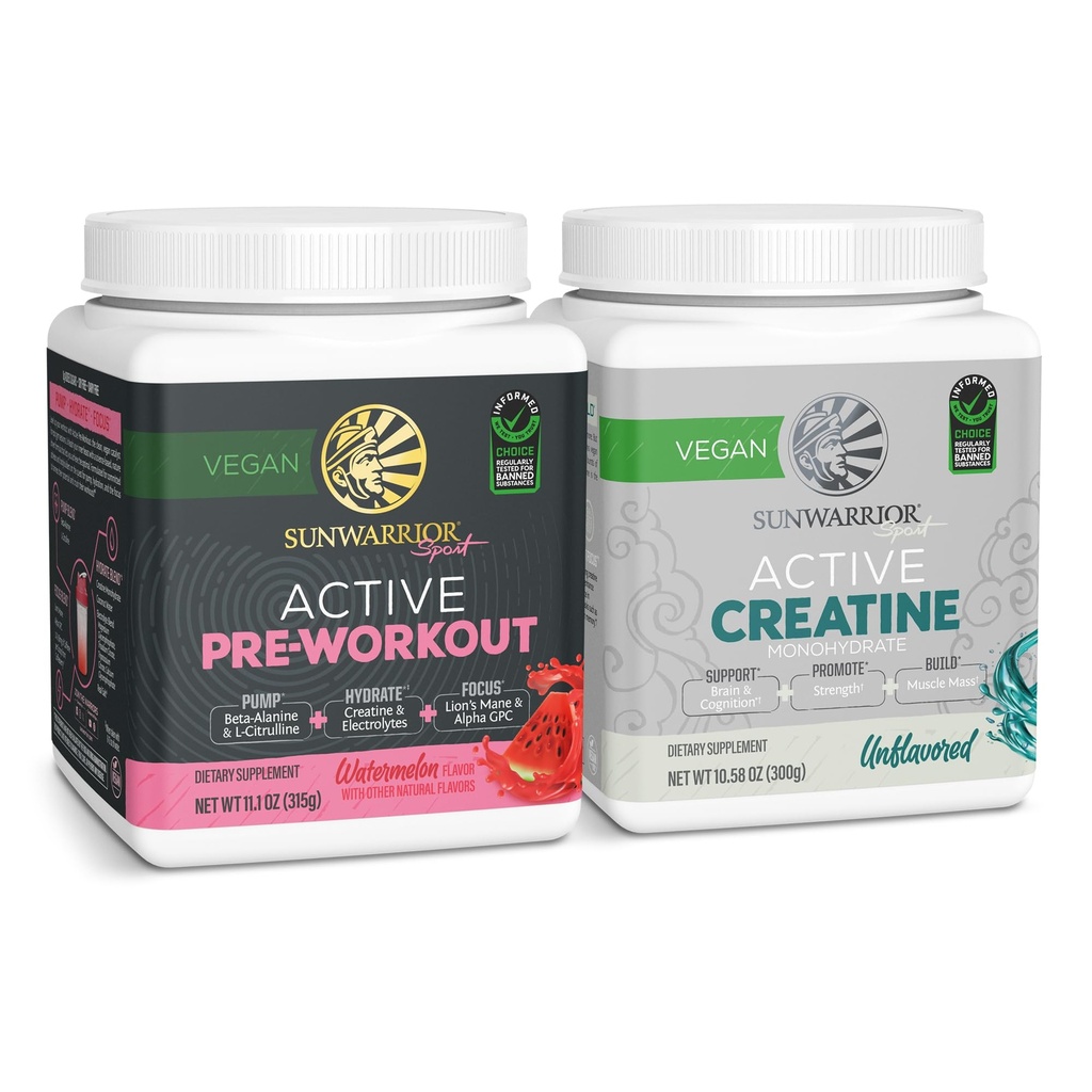 Sunwarrior Pre- workout Powder Plant- Based & Vegan Budding- 124; 30 Serveringer, Watermelon & Creatin Monohydrat Powder Budding- 124; Uden smag, 60 Serveringer