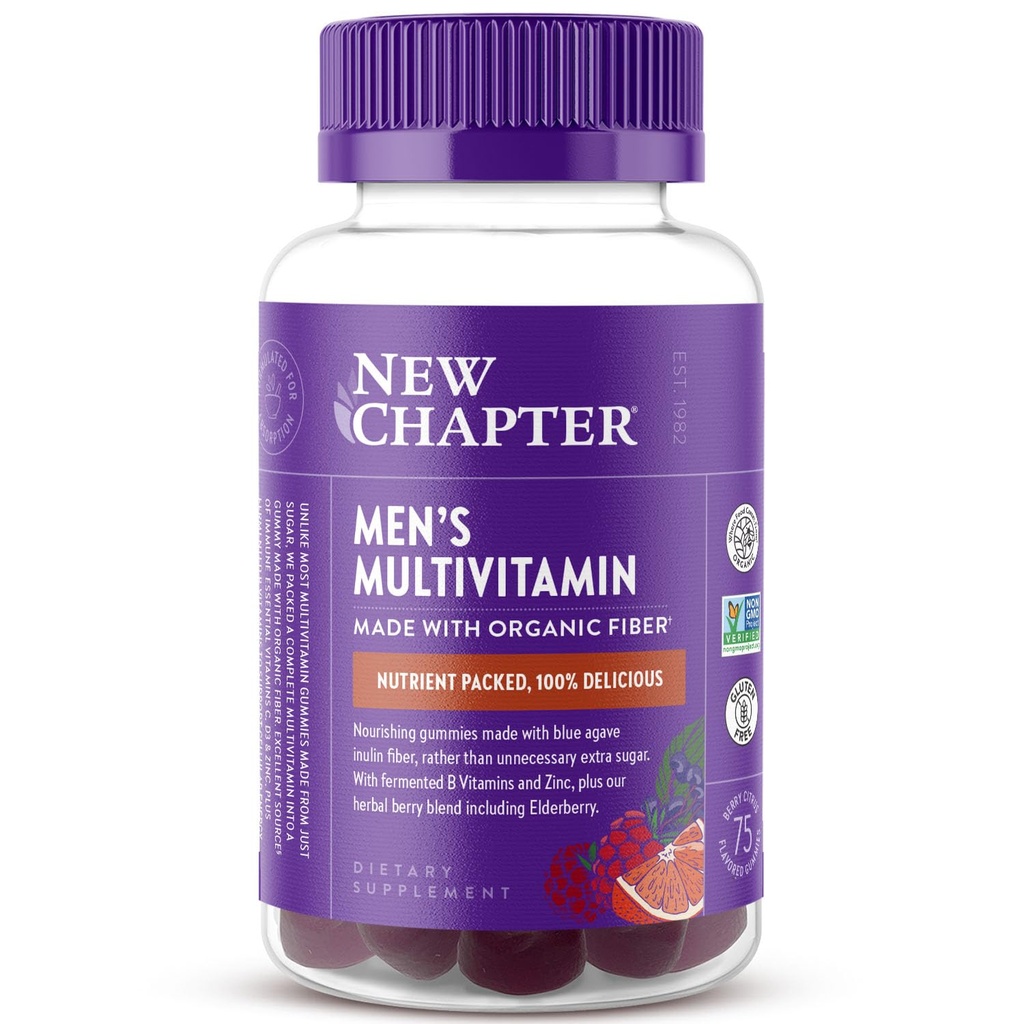 Nyt kapitel Mænds Multivitamin Gummies, 57% Mindre Sukker, Mænds Gummy Vitamin med C-vitamin, D3 & Zink, Non- GMO, Gluten Free, Berry- Citrus, 75ct