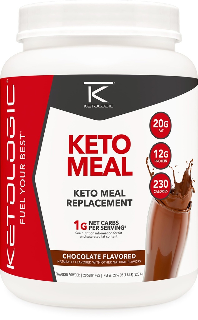 KetoLogic Keto Måltid Udskiftning Ryst pulver for optimale resultater + MCT Olie + grass- Fed Whey - perfekt formerede makroer til Ketosis - 20 Servere - Chokolade