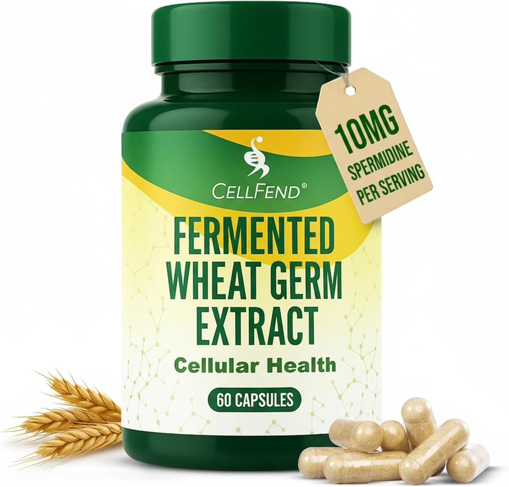 Spermidin Kosttilskud til mænd og kvinder - 10mg, 99% Renhed, 1000mg Gæret Hvede Germ Extract til cellulær fornyelse, Aging Defense, og Longevity Support - Autophagy Inducer - 60 Kapsler