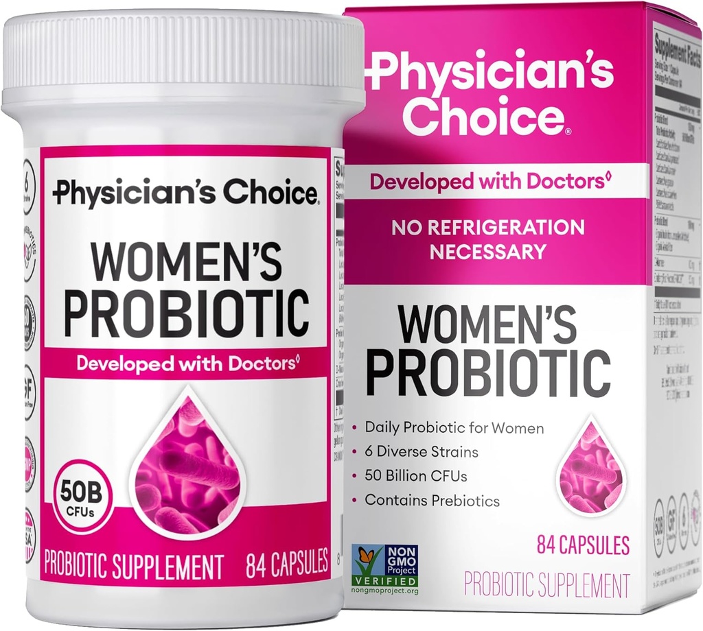 Lægens valg Probiotika for kvinder - PH Balance, fordøjelsesfremmende, UT, & Feminin Sundhed - 50 milliarder CFU - 6 Unik Strops for kvinder - Organic Prebiotics, Cranberry Extract + - Womens Probiotic - 84 CT