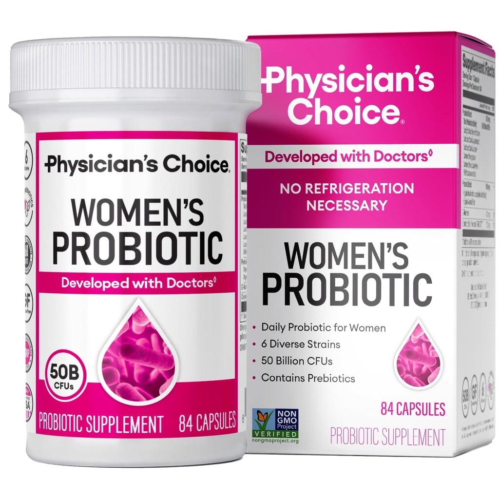 Lægens valg Probiotika for kvinder - PH Balance, fordøjelsesfremmende, UT, & Feminin Sundhed - 50 milliarder CFU - 6 Unik Strops for kvinder - Organic Prebiotics, Cranberry Extract + - Womens Probiotic - 84 CT