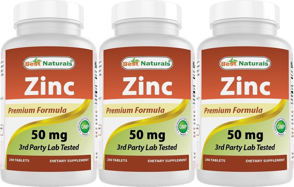 Bedste Naturals Zink supplement som Zink Gluconat 50mg 240 tabletter Pakning med 3 stk.