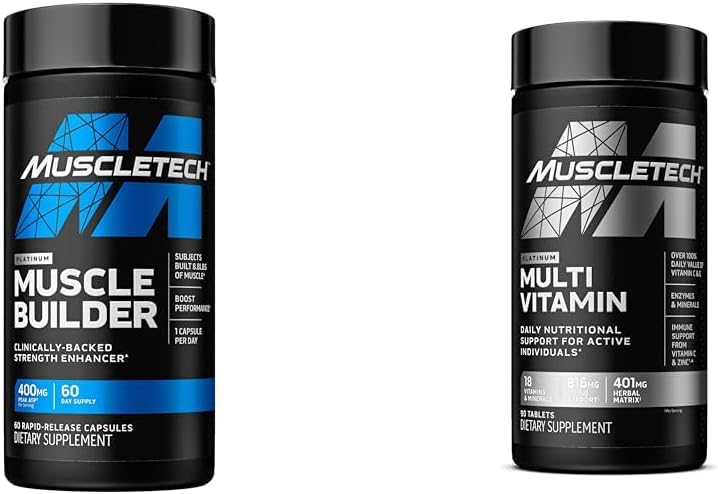 MuscleTech Muscle Builder med 400mg Peak ATP og Platinum Multivitamin med Amino Support Matrix og C-vitamin - Muscle Building og immunforsvar Support Bundle til mænd og kvinder