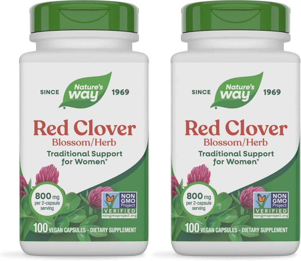 Nature's Way Red Clover Blossom Herb, Traditional Women's Health Support*, 800 mg per Serving, 100 Vegan Capsules (Pack of 2)