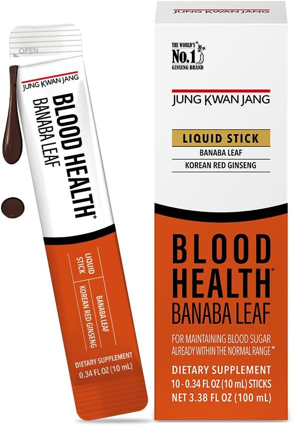 JungKwanJang Blood Health Banaba Leaf Extract (100mg), Carob Pods, Koreansk Rød Ginseng Everytime Extract sticks til cirkulation, Post Meal, Energy, 10 Greve