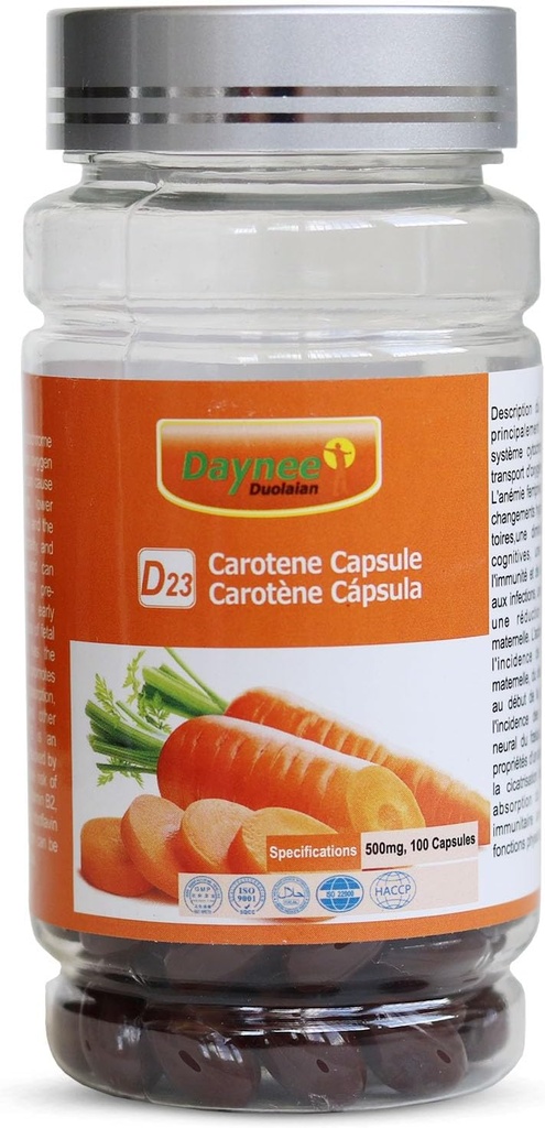 AIHIYO Caroten Soft Capsule, 500mg Beta Caroten supplement, Support Sunde Hud og Øjne, 100 Tæl