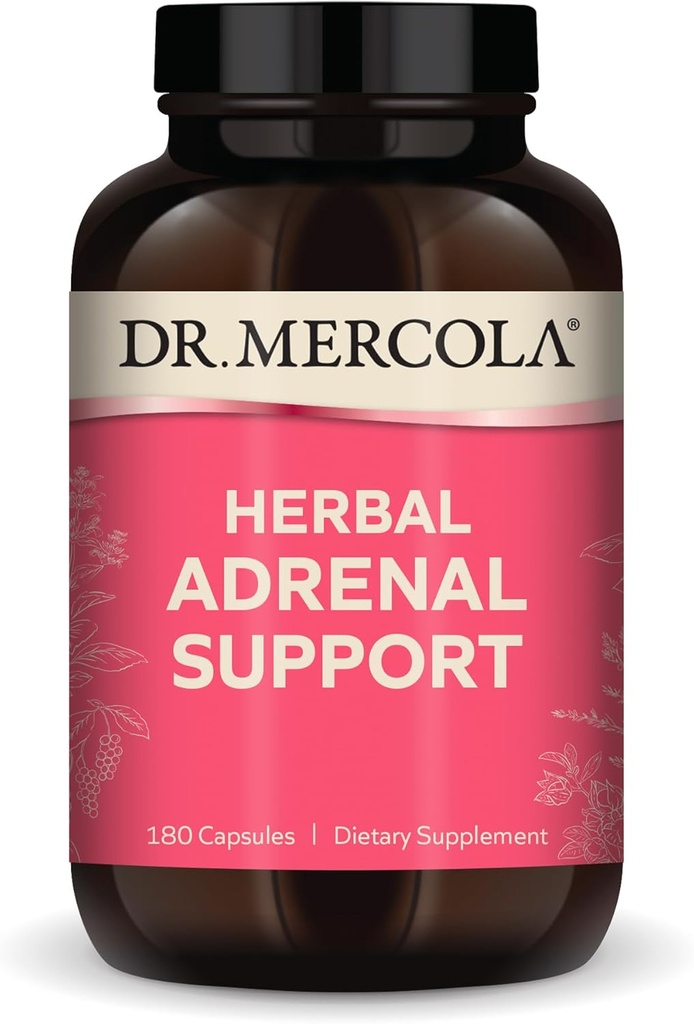 Dr. Mercola Herbal Adrenal Support, 90 Servering (180 kapsler), Kosttilskud, Mood og Stress Management, Non- GMO