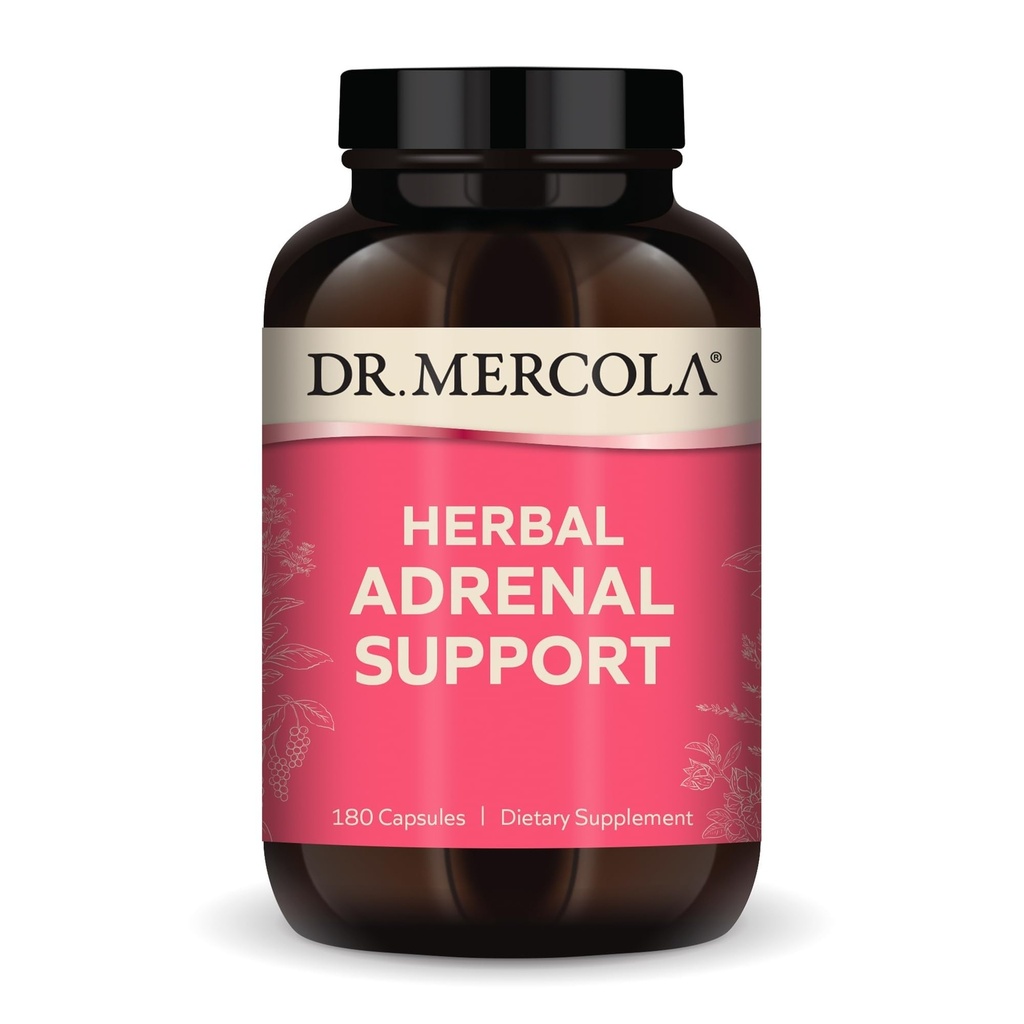Dr. Mercola Herbal Adrenal Support, 90 Servering (180 kapsler), Kosttilskud, Mood og Stress Management, Non- GMO