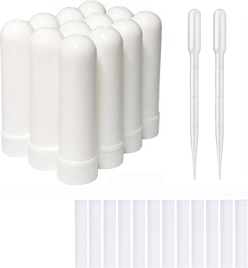 12 sæt Essential Oil Aromaterapi Tubes Inhaler Sticks Blank Nasal Inhalers (12 Complete Sticks) + 2 Polyethylen Pipette Droppers