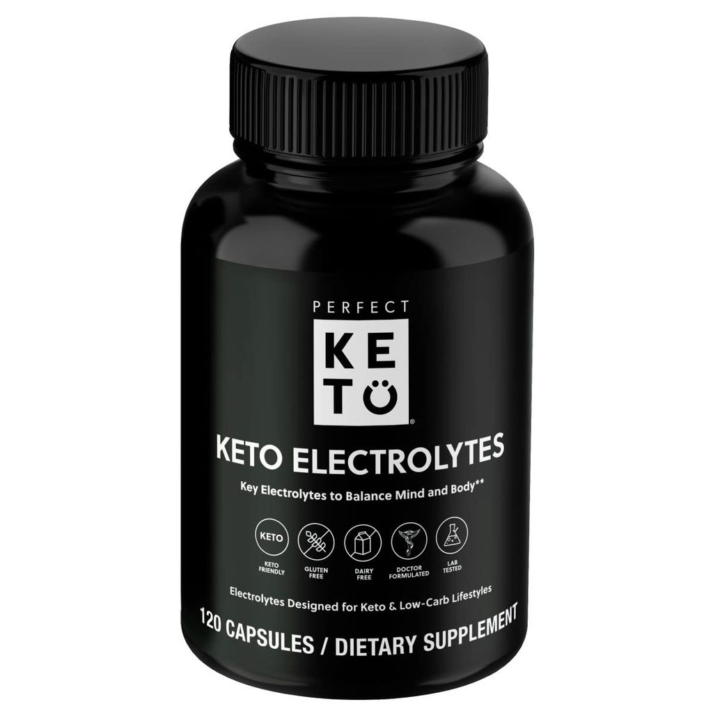 Perfect Keto Electrolytes Capsules, Gluten Free, Electrolyte Supplement med magnesium, calcium, kalium og natrium, hydrering, energi, inddrivelse og immunforsvar, Unflavored, 120 Serveringer