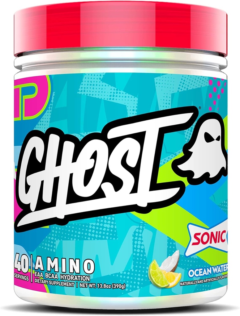 GHOST Amino: Essential Aminosyre supplement, Sonic Ocean Water - 40 Servering - Intra-workout pulver til hydrering og inddrivelse 4.5g BCAA & 5.5g EAA - Soy & Gluten- Free, Vegan