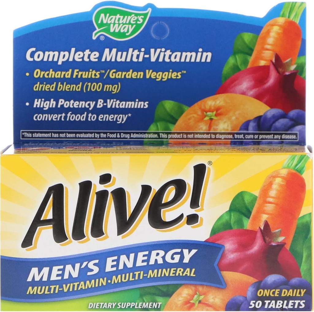 Naturen er i live! Mænds Energy Complete Multivitamin, høj potens B- vitaminer, 50 tabletter