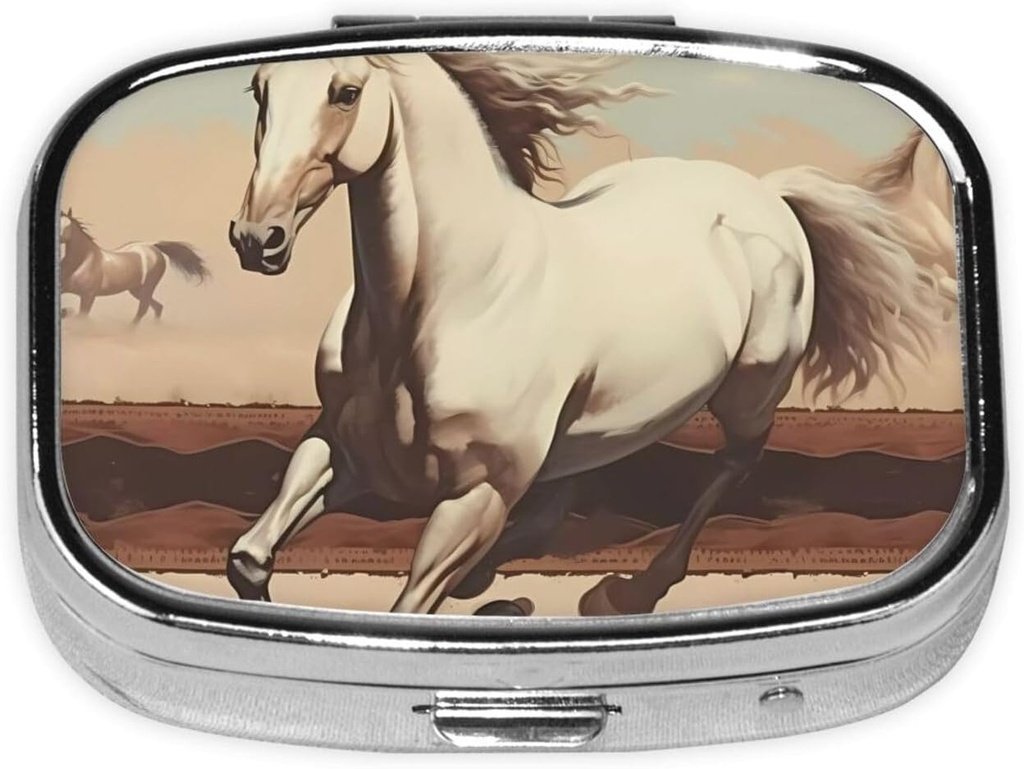 Pill Box, Lille Pill Case til purse & Pocket, Cute Medicine Organizer rejse Pillbox, Portable Pill Container Holder til at holde vitaminer, Medicin, Fish Oil og Kosttilskud, prissætning White Horse