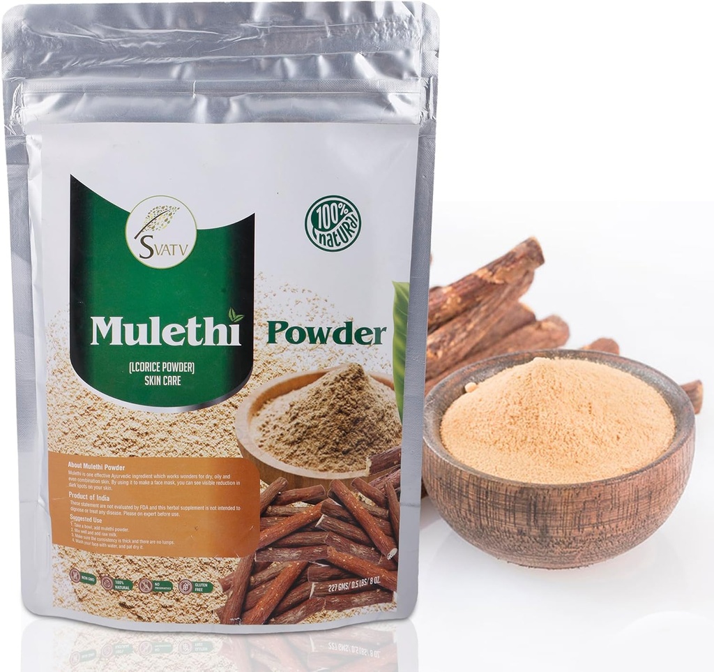 SVATV Licorice Powder | Pure Glycyrrhiza glabra | Mulethi | Yashtimadhu - Size - 227 Grams Half Pound