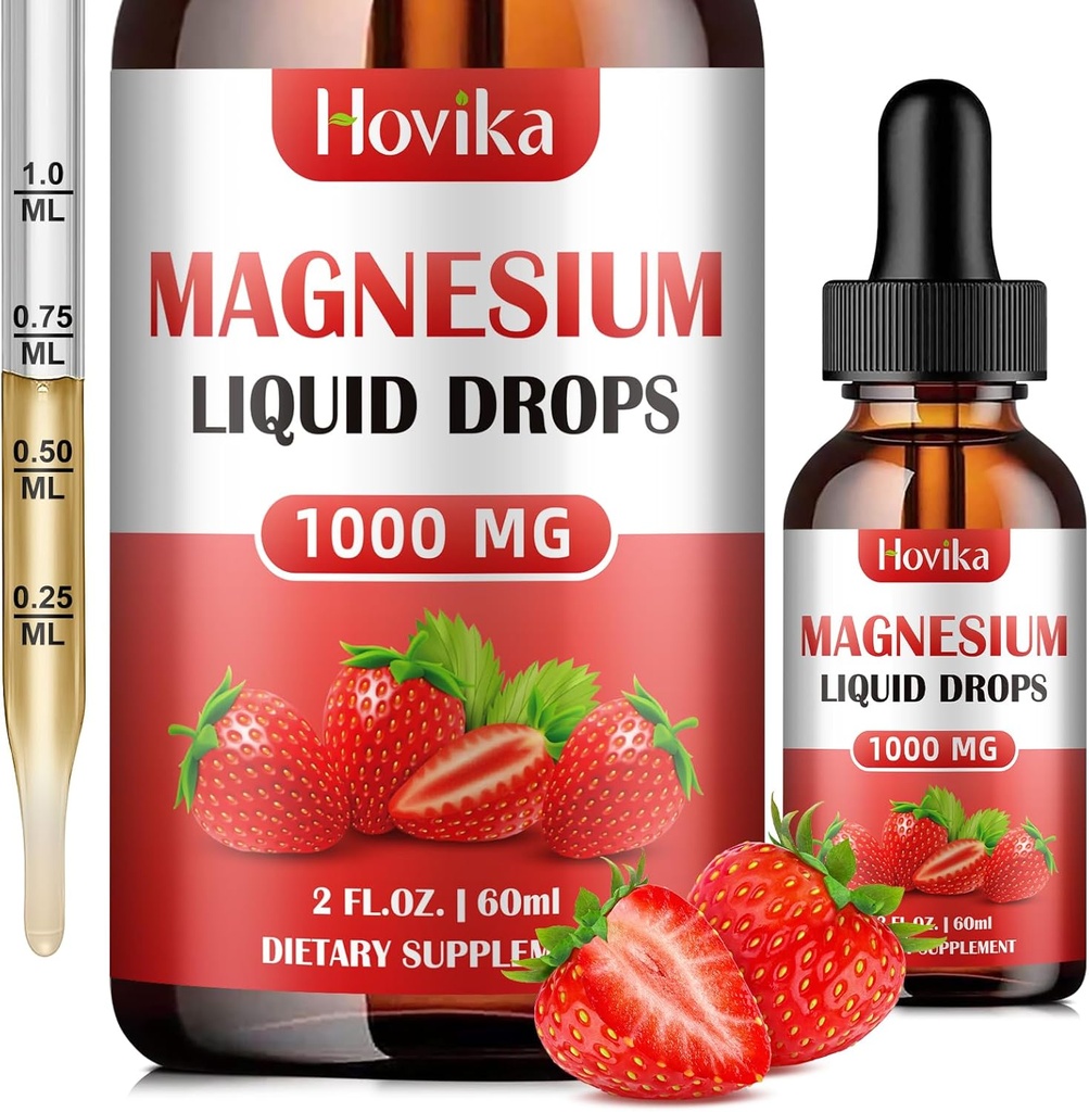 Magnesium Glycinate Liquid Drop med Citrate, Malat og Taurat, Calm Magnesium supplement med calcium, kalium, zink, CoQ10, D3, B6, B12 for Relax Mood, Muscle, Energi- Strawberry Flavor, 2 Fl Oz