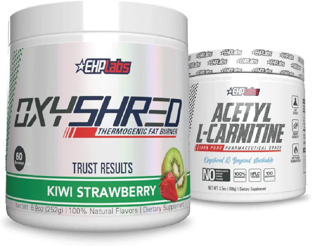 EHP Labs Shred + Acetyl Bundle - OxyShred Thermogen Pre Workout Powder & Shredding Supplement - Acetyl L- Carnitin - Understøtter naturlig energi, aids Metabolisme, og sund hjerne funktion