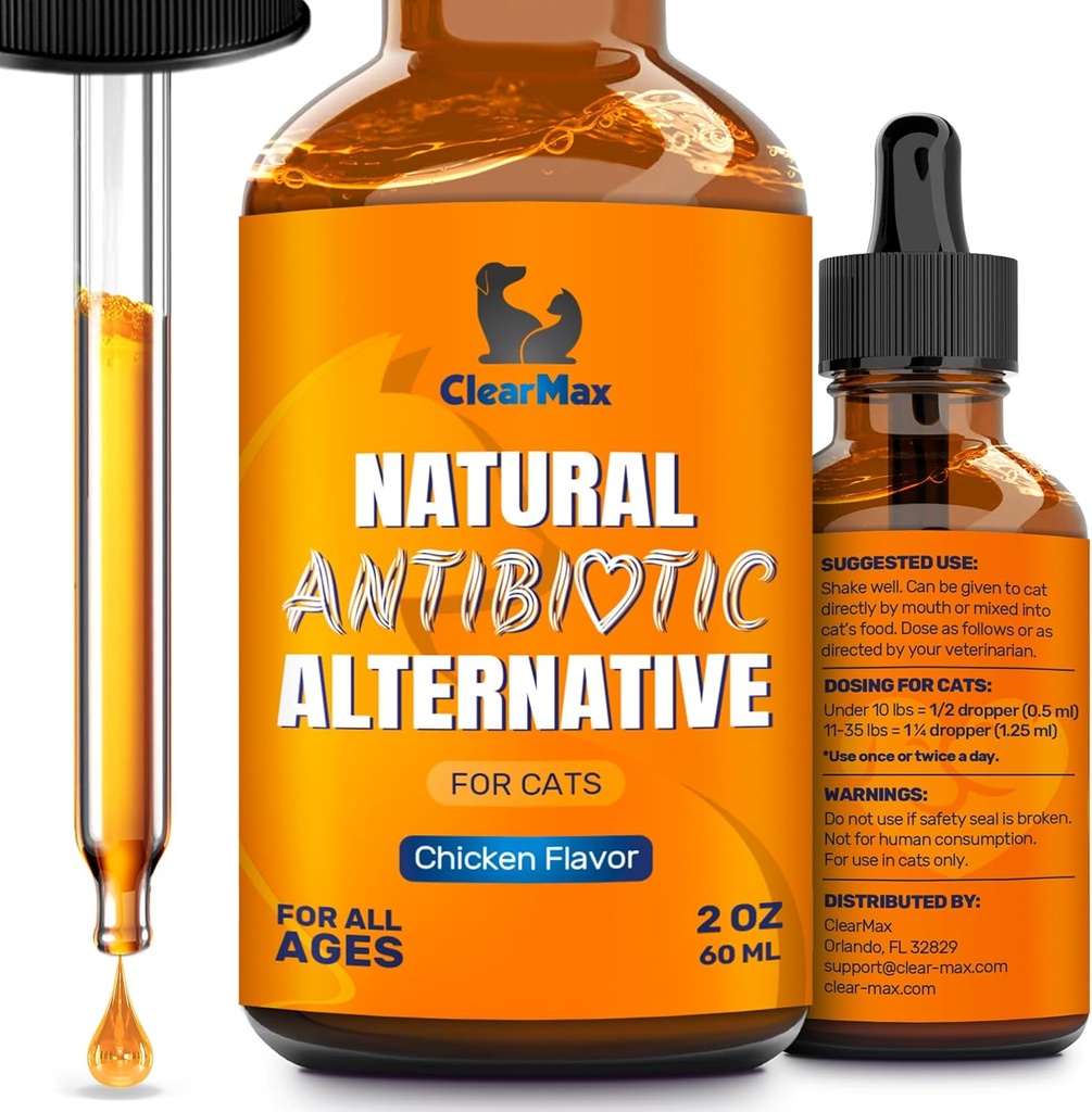 Cat Antibiotika til at hjælpe med Hoste & Allergier - Attraktiv kylling smag - 2 Oz flaske